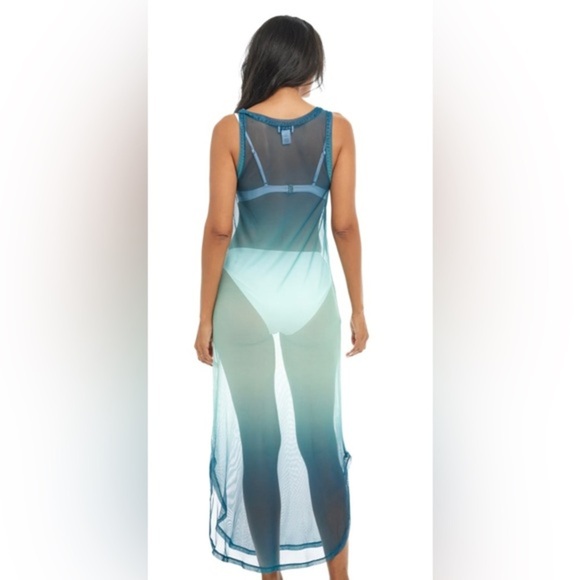 Jordan Taylor‎ blue green OMBRE POWER MESH MAXI sleeveless coverup dress size L - Picture 3 of 4